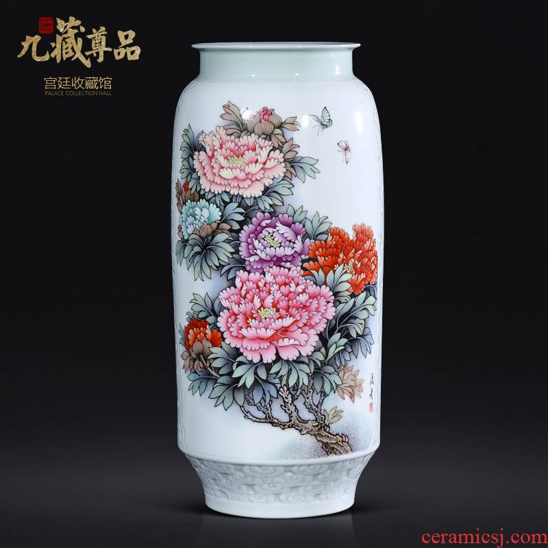 Jingdezhen ceramics master hand made peony vases, Chinese style living room TV ark, flower arranging porch is decorated furnishing articles