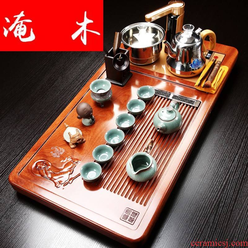 Submerged wood blocks of a complete set of hua limu tea tray was violet arenaceous elder brother up kung fu tea set household solid wood tea table induction cooker