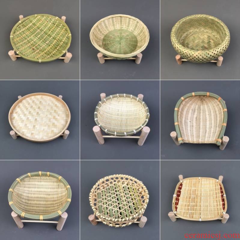 The Small bamboo basket basket tray with base wooden dustpan manual bamboo fruit basket household tea fruit bowl bowl dish snacks