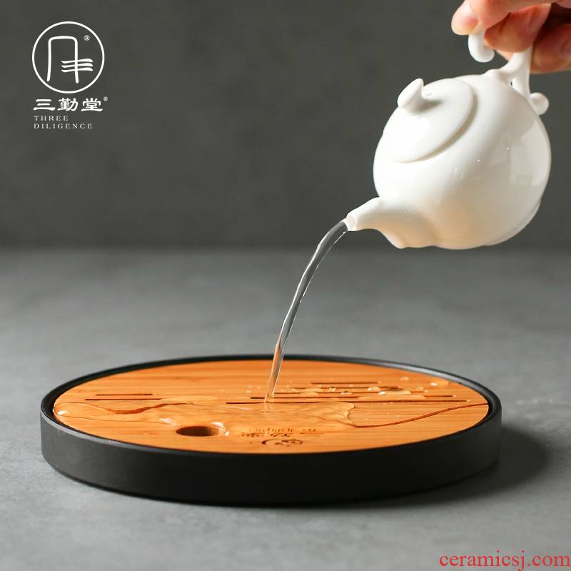The three frequently small tea tray dried bamboo bamboo surface of small drainage kung fu mercifully water retainer plate S91016 ceramic pot