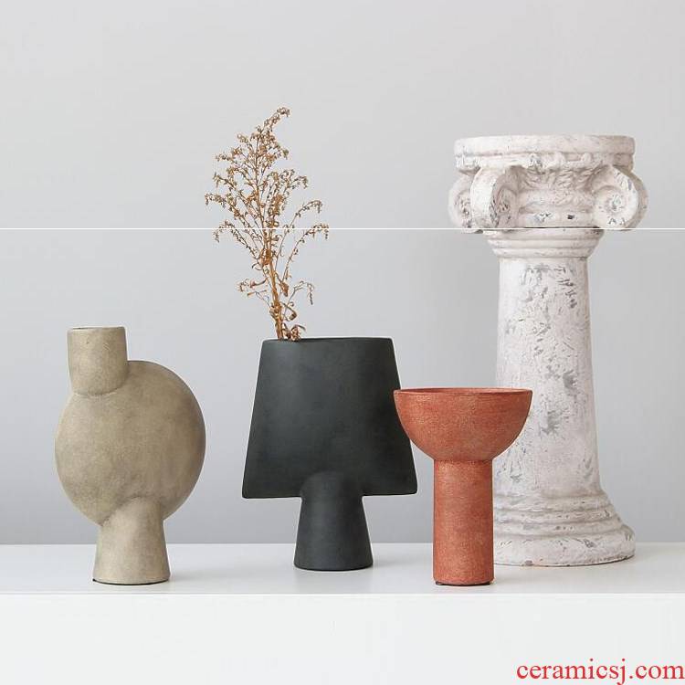 Wabi-sabi wind checking pottery the abstract geometric flower implement modern furnishing articles vase decoration art example room of the home stay facility