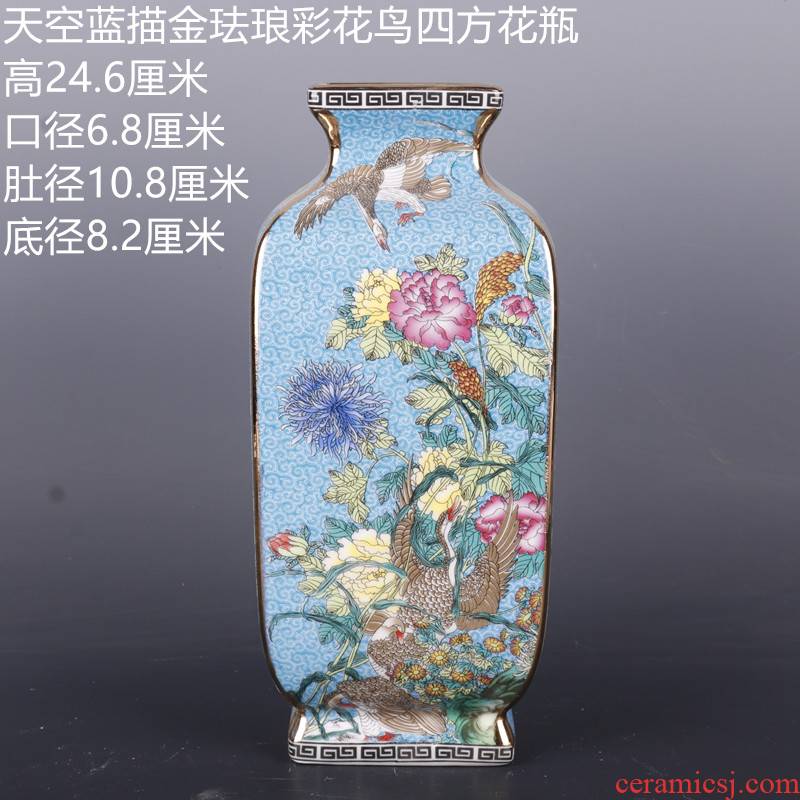 Package mail the qing qianlong see colour enamel painting of flowers and square vase antique porcelain household Chinese penjing collection process