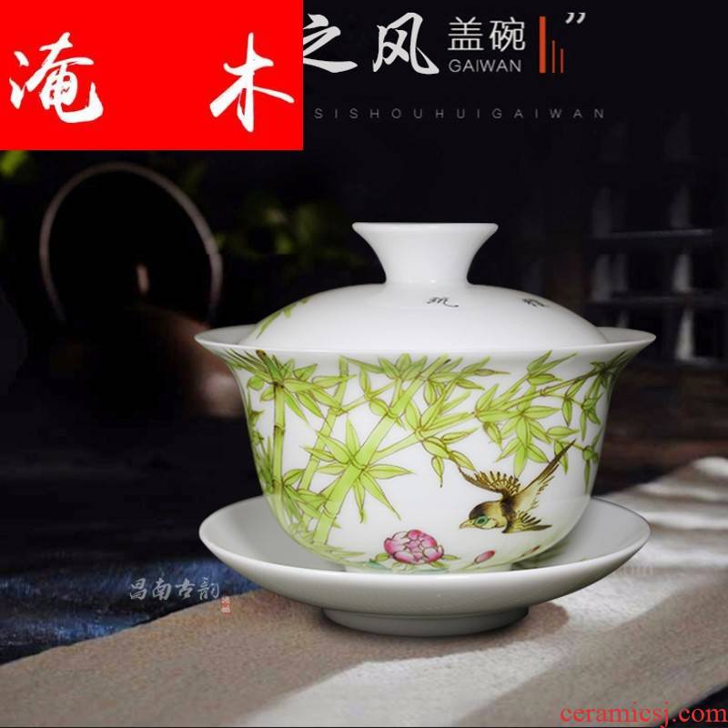 Submerged wood painting of flowers and large tureen jingdezhen ceramic cups kung fu tea tea, hand - made famille rose only three cups