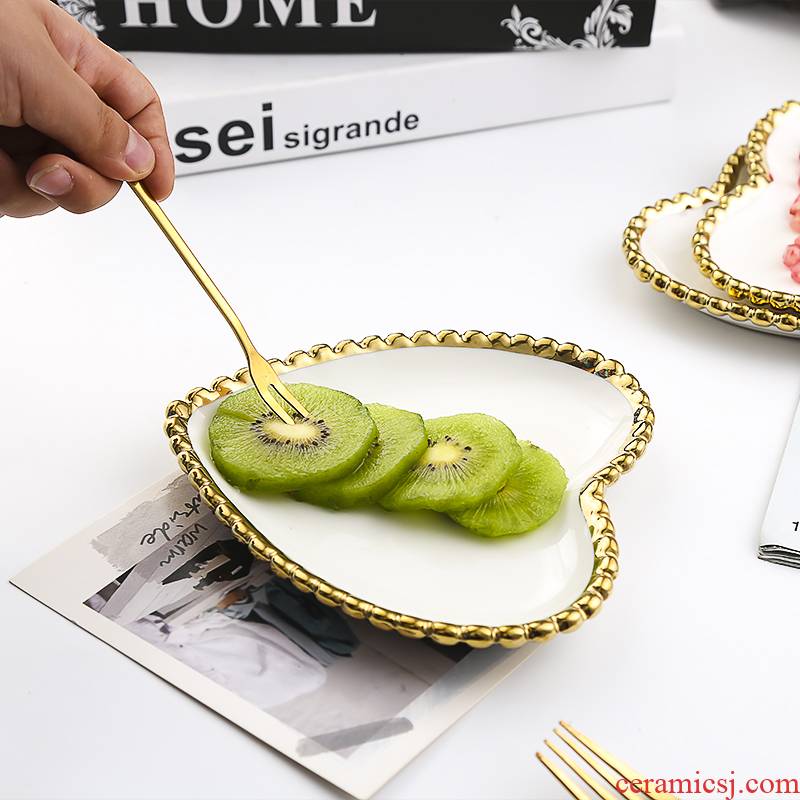 Utsuwa Nordic gilded edge bead light point ceramic plate plate key-2 luxury home early receive jewelry bundt cake plate