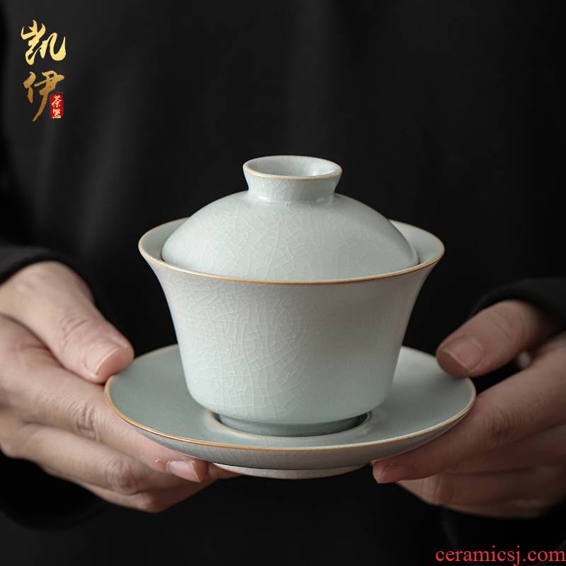 Open the slice your up to raise three tureen your porcelain ceramic cup tea bowl to bowl kung fu tea tea bowl