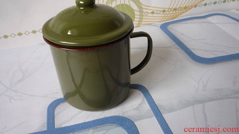 Big ChaGangZi old forces army green tea urn enamel koubei enamel cup army green cups