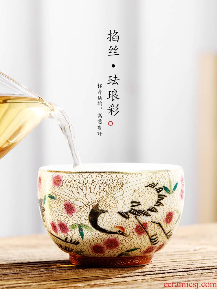Pure manual colored enamel master cup single CPU jingdezhen hand - made cranes kung fu tea sample tea cup single ceramic cup