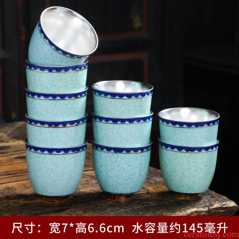 Silver and gold cup antique hand - made porcelain cup tie up branch lotus masters hand pressure of single CPU large - sized ceramic checking