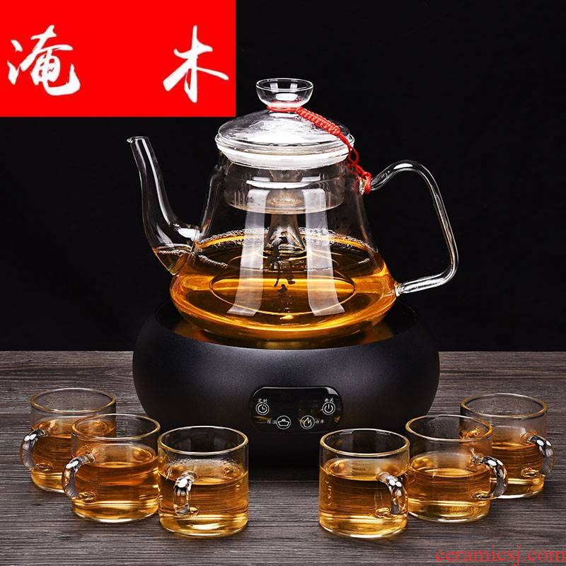 Flooded wood more heat resistant glass tea set suit household electric teapot the boiled tea, the electric TaoLu pu 'er tea steamer