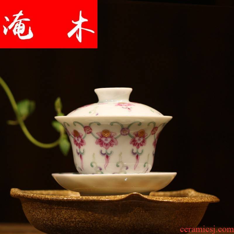 Flooded, rhyme tureen jingdezhen ceramic cups large kung fu tea set three bowl of pastel worship tea cups