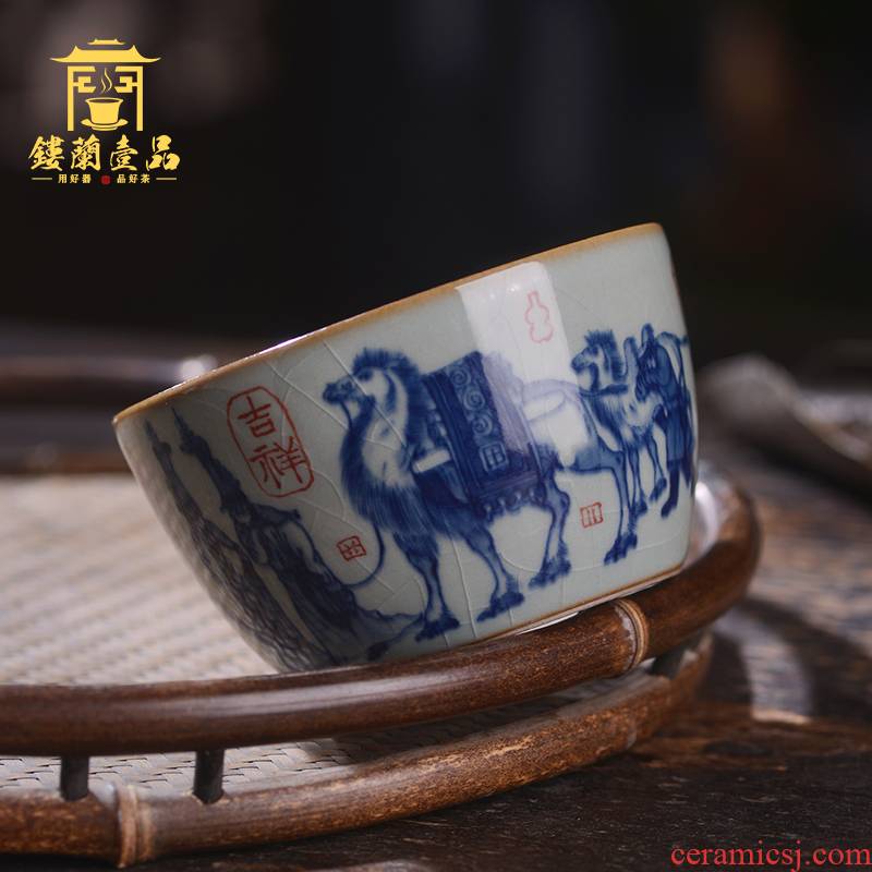 Jingdezhen ceramic hand - made all old open piece of blue and white clay youligong master cup large tea cup single cup bowl