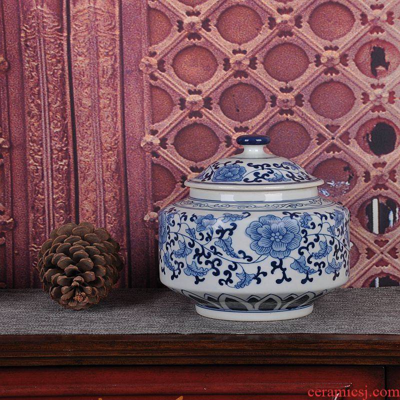 Jingdezhen blue and white ceramics glaze color storage tank under caddy fixings household adornment handicraft furnishing articles