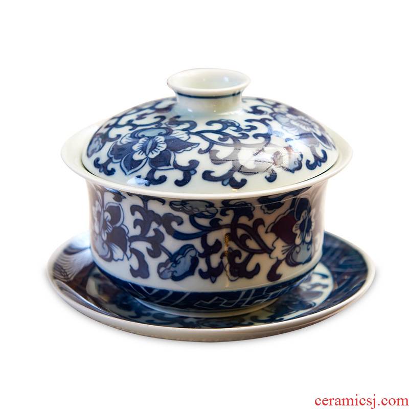 Longed for only three tureen tea cup large restoring ancient ways opportunely jingdezhen porcelain tea tureen hand - made of blue and white porcelain bowl