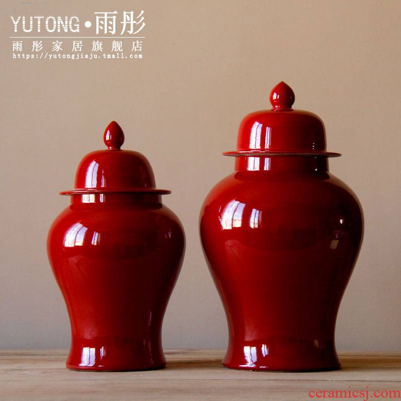 Jingdezhen ceramic vase furnishing articles red sitting room grain dry flower flower vase porch receive ideas