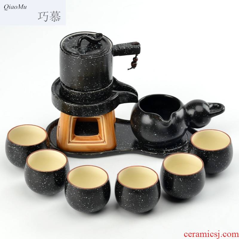 Qiao mu violet arenaceous lazy fit tea is tea set and a half automatic ceramic household of a complete set of fortunes