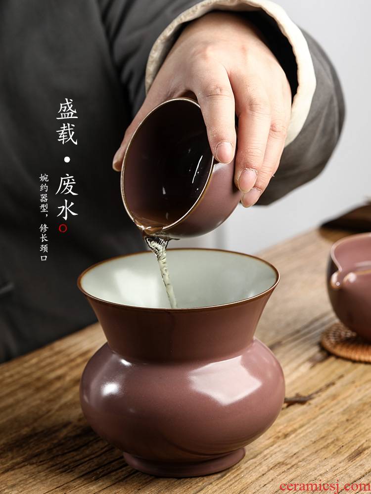 Jingdezhen checking ceramic large red glaze XiCha wash water Buddha water jar household tea table accessories XiCha bucket