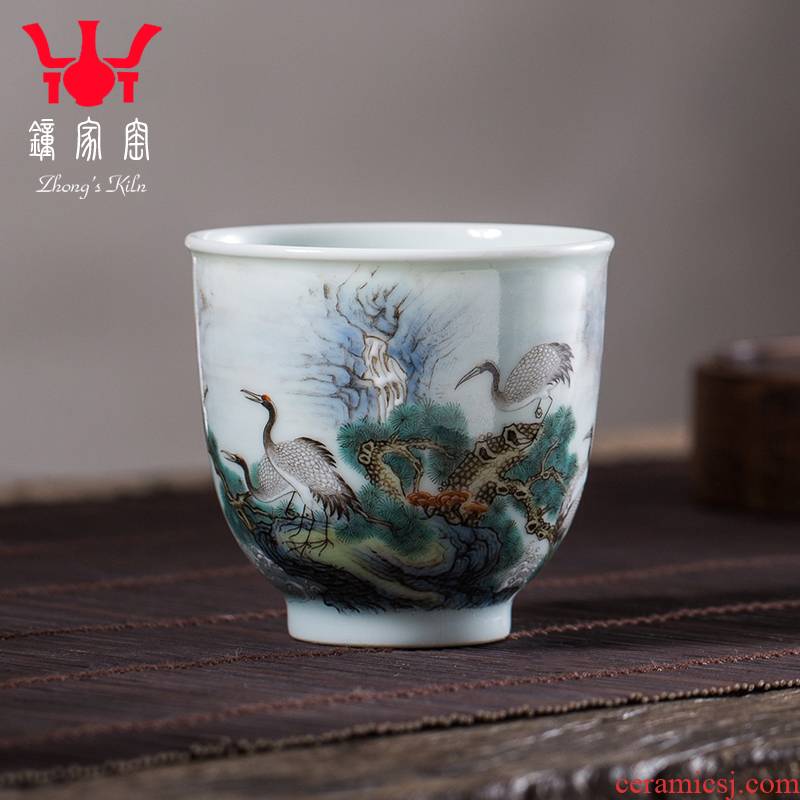 Clock home trade, one cup of single CPU jingdezhen high - end colored enamel pine crane took sniff ceramic cups sample tea cup