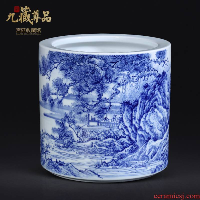 Dong - Ming li jingdezhen blue and white landscape brush pot hand - made ceramics Chinese style living room TV cabinet porch is decorated furnishing articles