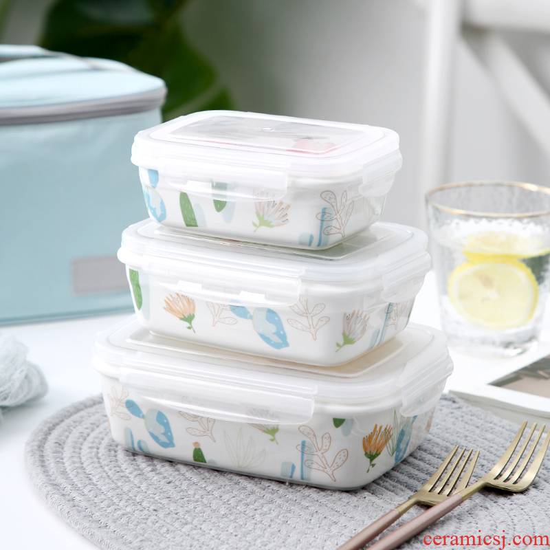 Working lunch box ceramics microwave special heat preservation bowl bento box fruit box is not separated with cover seal