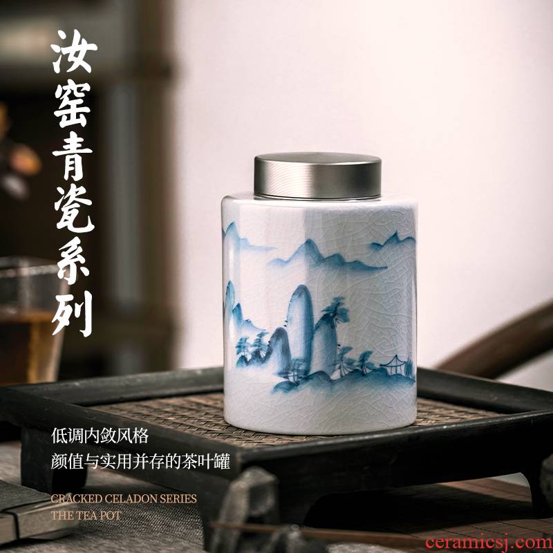 Jingdezhen ceramics your up crack caddy fixings half jins of "tieguanyin" blue and white hand draw archaize home seal