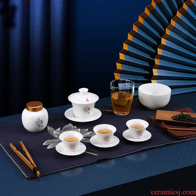 Lucky as white porcelain portable kung fu tea sets travel home is suing tea, a pot of three cups of gift box