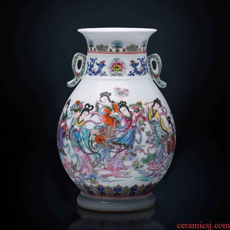 Jingdezhen ceramics hand - made vases pastel f tube retro porcelain of the sitting room of Chinese style household wine accessories furnishing articles