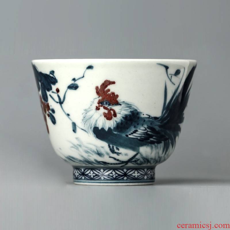 Jingdezhen blue and white youligong master cup single cup pure manual hand - made big chicken kung fu tea set sample tea cup only