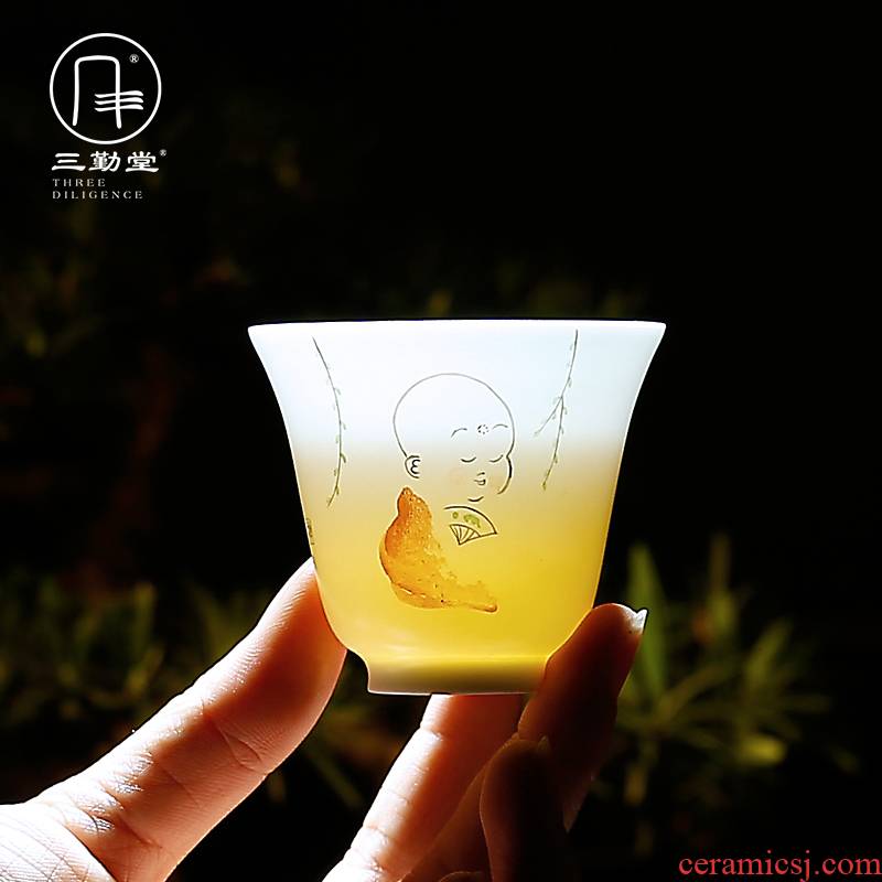 The three regular sample tea cup of jingdezhen ceramic kung fu tea set suit small hand - made pastel celadon teacup S42064