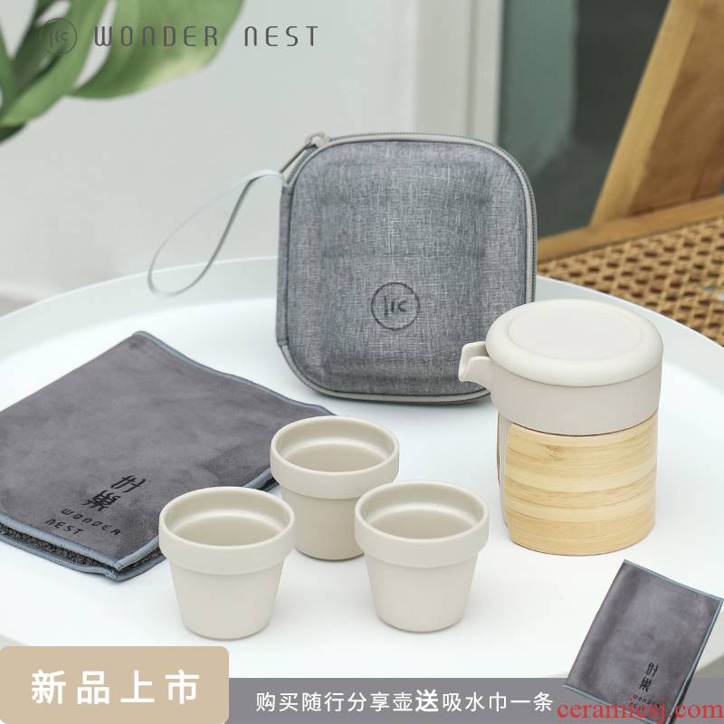 Good nest mu en crack against a pot of hot ceramic three travel kung fu tea sets portable receive tea set
