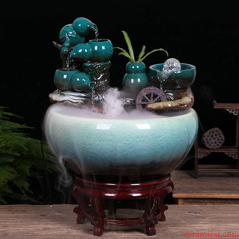 Creative ceramic tank automatic cycle water furnishing articles sitting room small fountain lucky fish bowl and a goldfish bowl