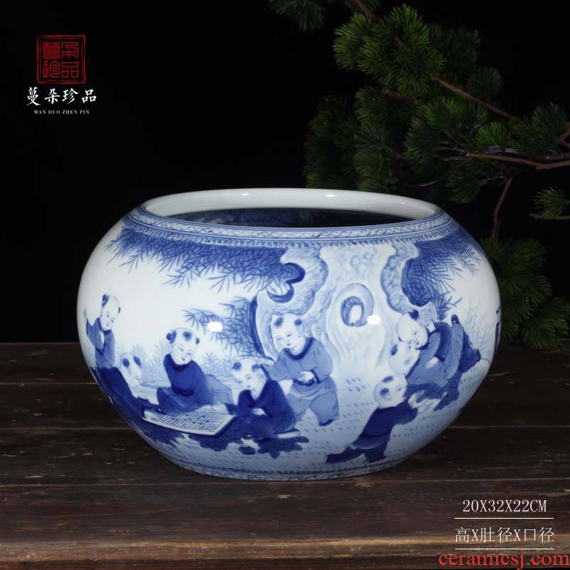 Jingdezhen blue and white collection tong qu value - added writing brush washer water shallow luxurious ceramic culture gift