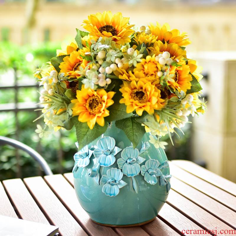 Manual blue vase ceramic dry flower arranging flowers is I and contracted sitting room adornment European flower arranging sets of decorative furnishing articles
