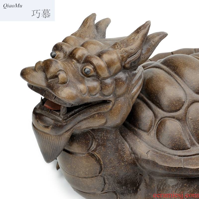Qiao longed for large - sized purple sand tea pet lucky place tea tea and play creative hand - carved town, the mythical wild animal dragon tortoise beast