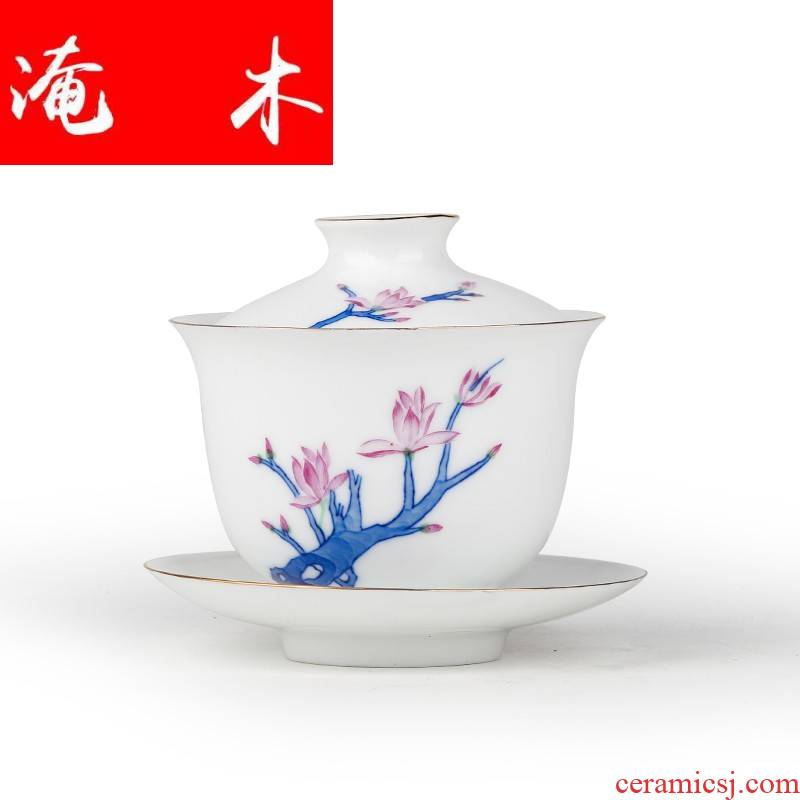 Flooded, rhyme pastel tureen large three to jingdezhen ceramics cup kung fu tea tea bowl S1204 by hand