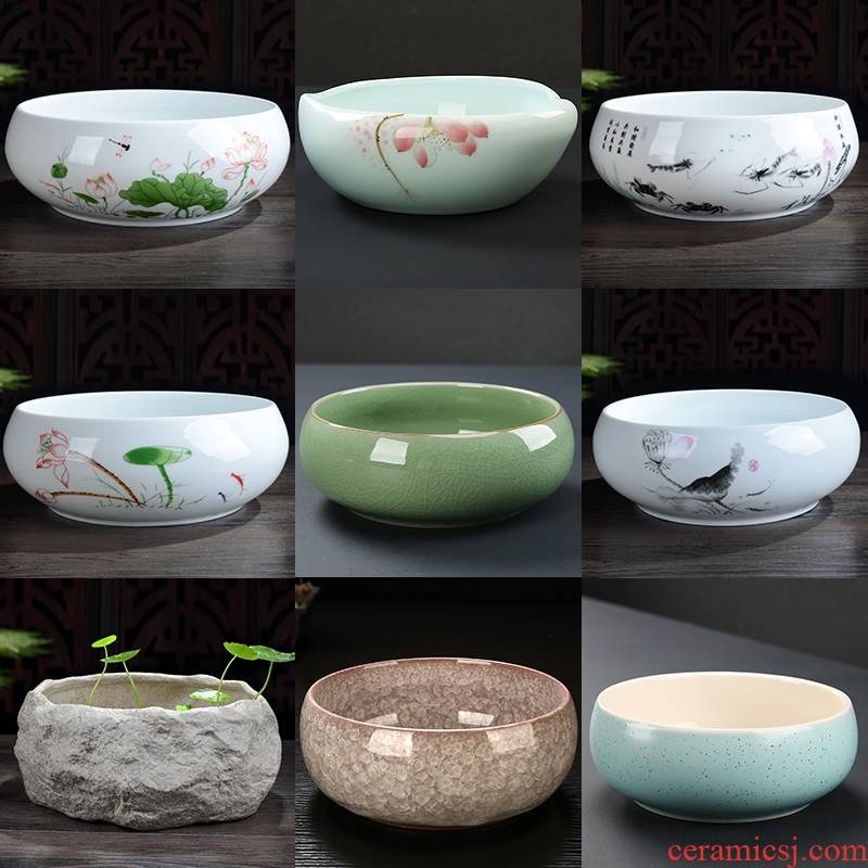 Bowl lotus basin cylinder refers to flower pot water lily hydroponic plant container ceramic fleshy landscape tower bamboo desktop sitting room office