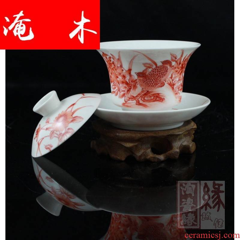 Flooded, the rhyme of jingdezhen hand - made archaize of famille rose porcelain tea tureen pu - erh tea gifts the the CW