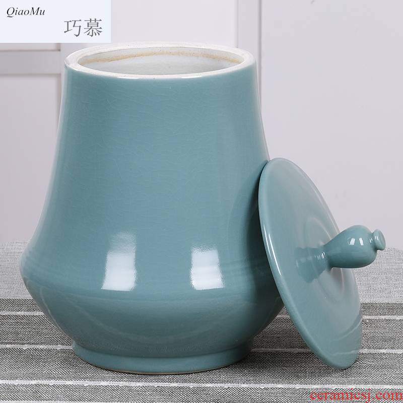 Qiao mu ceramics with cover barrel 20 jins of jingdezhen domestic large capacity storage tanks containing insect - resistant moistureproof flour boxes