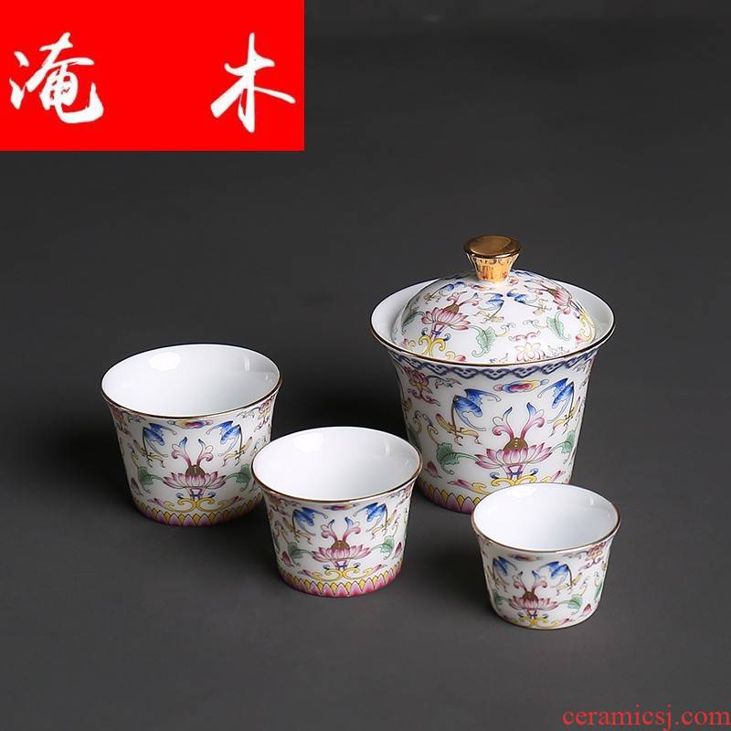 Flooded jingdezhen wood pick flowers tureen tea cup kung fu tea set porcelain enamel see only three worship bowl tea cups