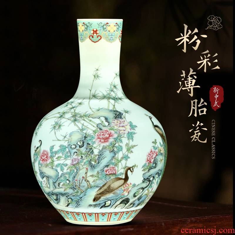 Jingdezhen famille rose porcelain vase furnishing articles of Chinese style living room wine rich ancient frame flower arranging decorative porcelain arts and crafts
