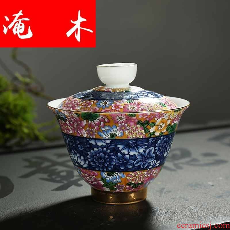 Submerged wood jingdezhen blue and white tureen famille rose flower is household ceramics colored enamel kung fu tea tea cup three to worship