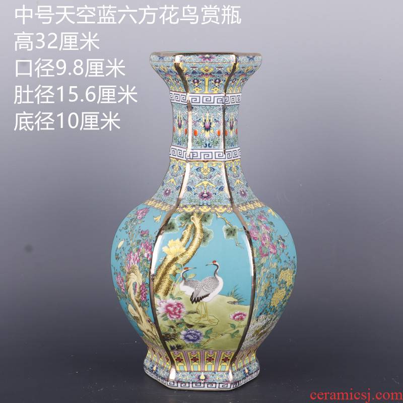 Medium the qing qianlong see colour enamel painting of flowers and the six - party antique craft porcelain vase household Chinese penjing collection