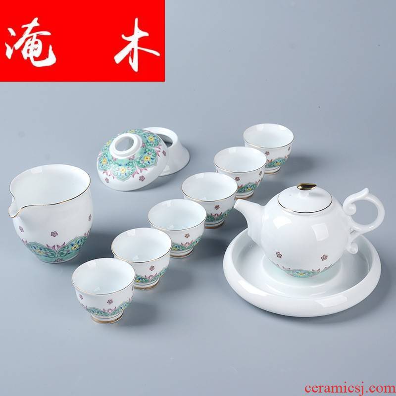 Submerged wood 2016 new boutique kung fu tea set white porcelain enamel see colour baihua cup lid bowl of high - end gift box