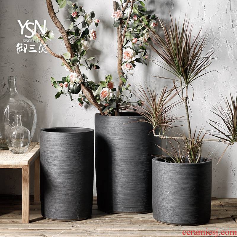 Nordic flowerpot contracted pure black ceramic flower bed modern indoor and is suing decoration to heavy green plant planting place flowerpot