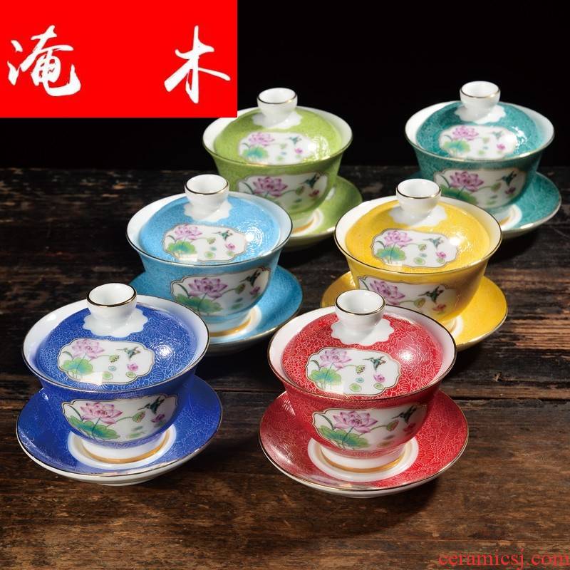 Submerged wood jingdezhen manual pick flowers tureen paint enamel famille rose porcelain cups kung fu tea tea for tea