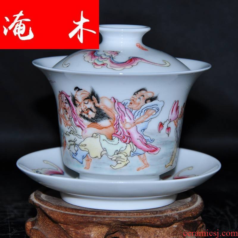 Submerged wood jingdezhen hand - made famille rose porcelain tea tureen only three cup Jin Hongxia hand bowl