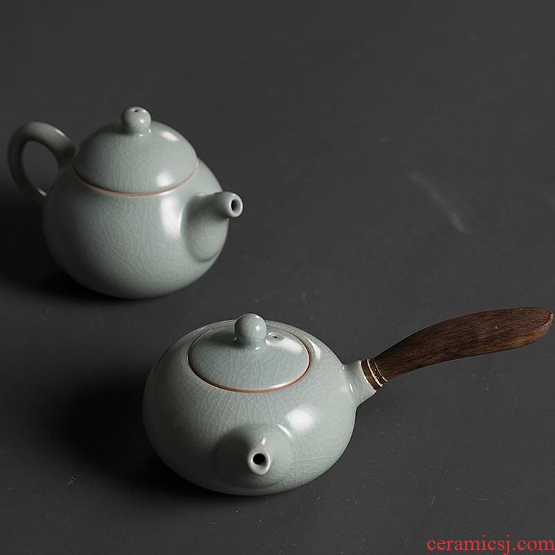 Qiao mu PMZ your up little teapot single pot of dehua porcelain household side put the pot of kung fu tea set to filter the azure ice crack