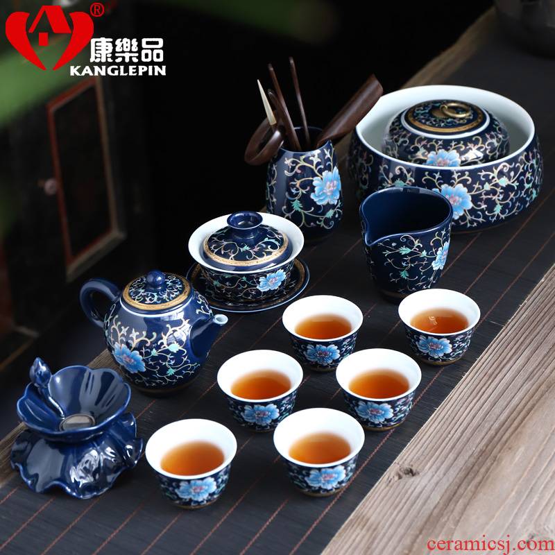 Recreational product is blue and white porcelain tea sets suit Chinese style household kung fu tea set side put the pot of ceramic tea cups