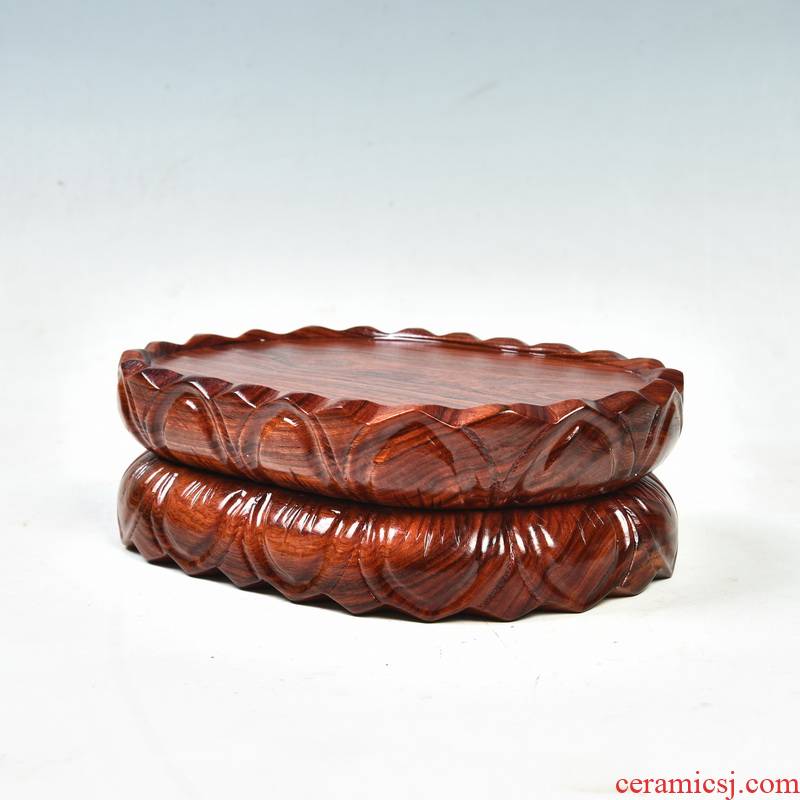Red wingceltis carved wooden base at jade guanyin Buddha lotus base oval vase stone base solid wood can be excavated