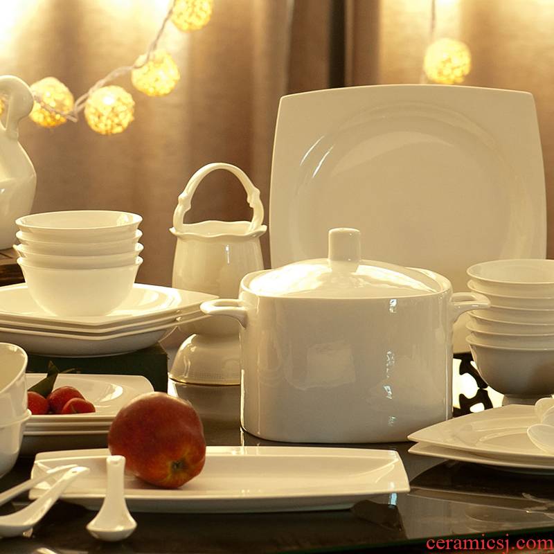 Dishes suit pure white household dish to use simple light much new ipads China tableware bowls jingdezhen ceramics