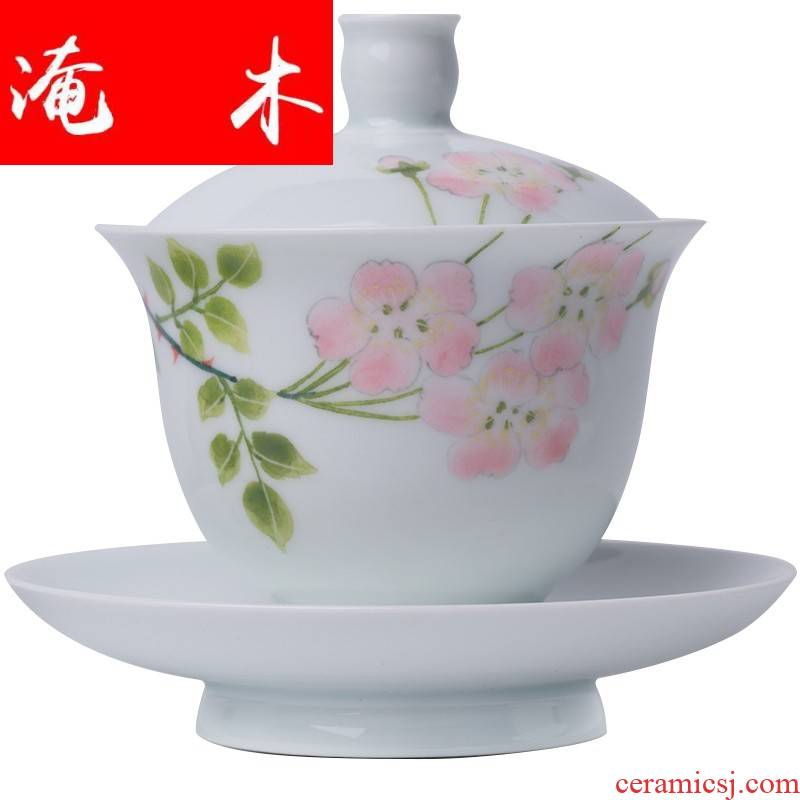 Flooded hand - made wooden jingdezhen system under the glaze colorful only tureen lid cup of three cup tea bowl ceramic kung fu
